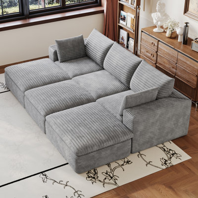 102" Cloud Sofa,Corduroy Fabric,Deep Seat Couches,Double-layer design,Removable  Cushion,No Assembly, DIY Combination for Living room, Bedroom,Conference room ,Apartment,Grey