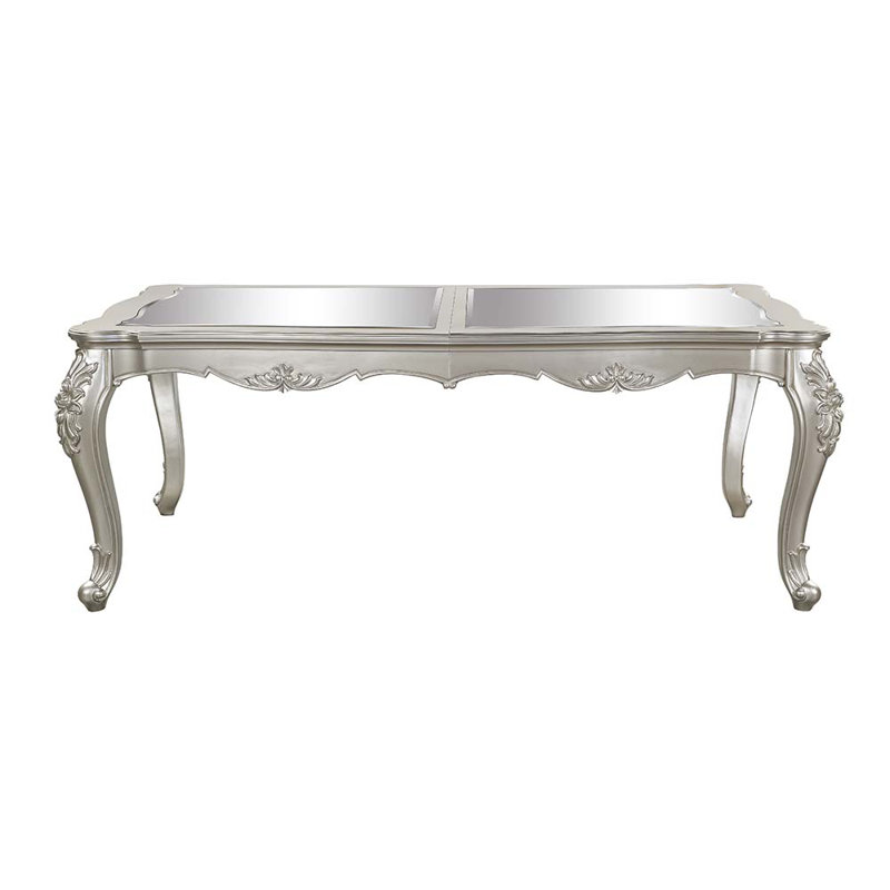 Table de salle à manger Bowe, 80 à 96 pouces, miroir, bois champagne classique argenté, 96" H x 76" W x 22" D