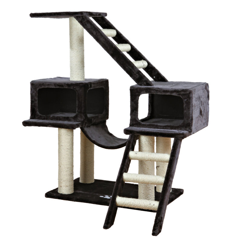 Dark Gray Sisal 3-Level Cat Tree with Condos and Ladders