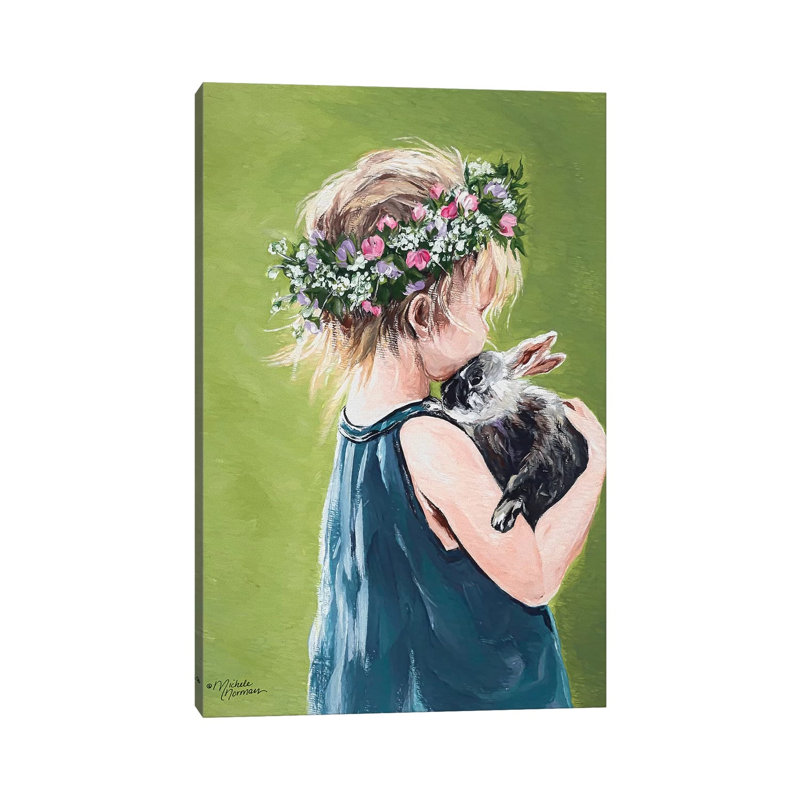 Girl With Bunny by Michele Norman - Print on Canvas, 66.04 cm H x 45.72 cm W x 1.91 cm D, Wrapped Canvas