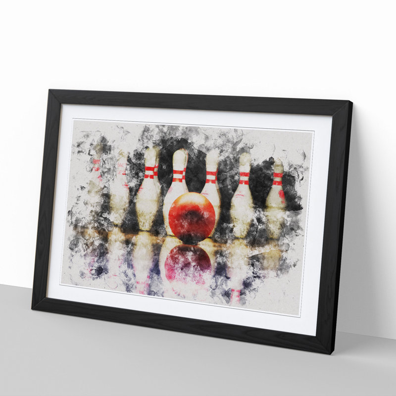 Ten Pin Bowling - Picture Frame Painting, 48cm H x 65cm W x 2cm D, Black Framed