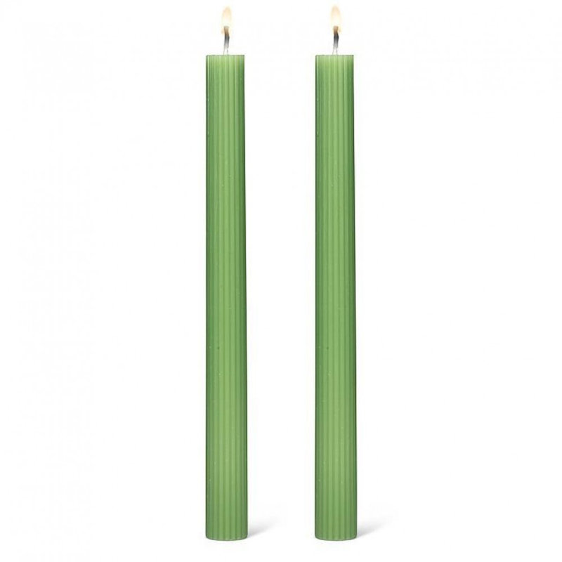 Ensemble de 2 chandelles coniques striées, Sage Green
