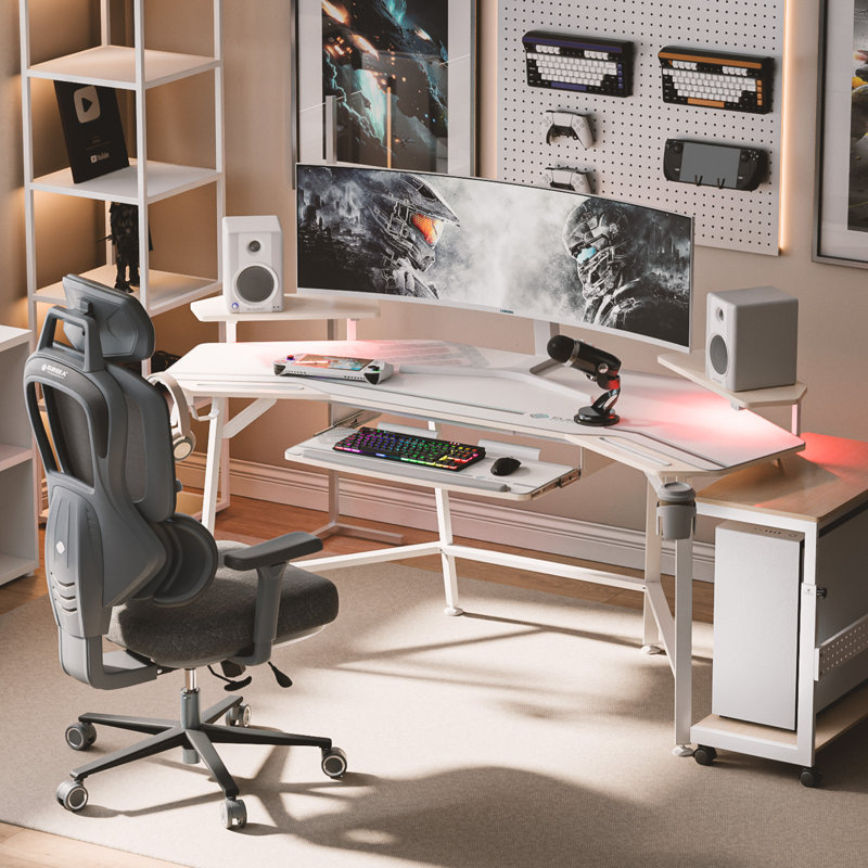 Inbox Zero Mariandi 72" Studio Desk with Keyboard Tray, Maple/White