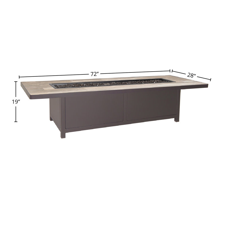 Elba Aluminum Outdoor Fire Pit Table, Canyon Taupe, 19" H x 72" W x 28" D, Carbon Black