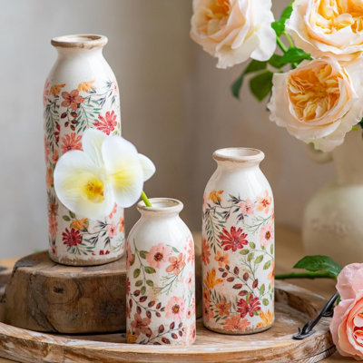 Ensemble de 3 vases vintage en céramique, marguerite colorée