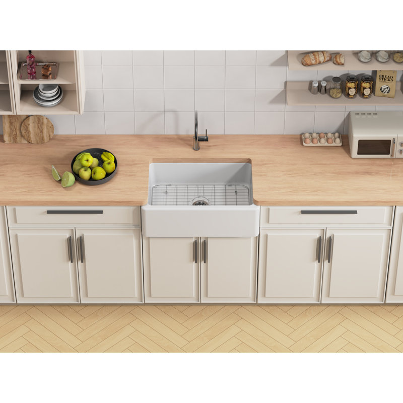 Kingston Brass Kaolin 30-Inch Fireclay Farmhouse Kitchen Sink, Matte White