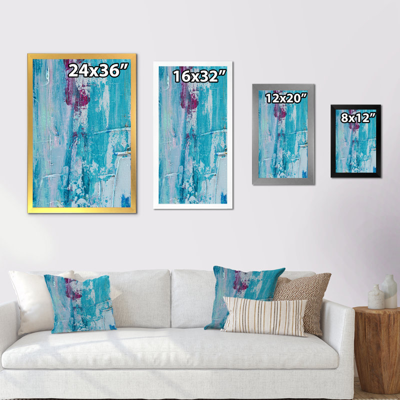 Shades Of Blue Abstract Brushes VI - Painting on Canvas, Black Picture Framed Canvas, 20" H x 12" W x 1" D