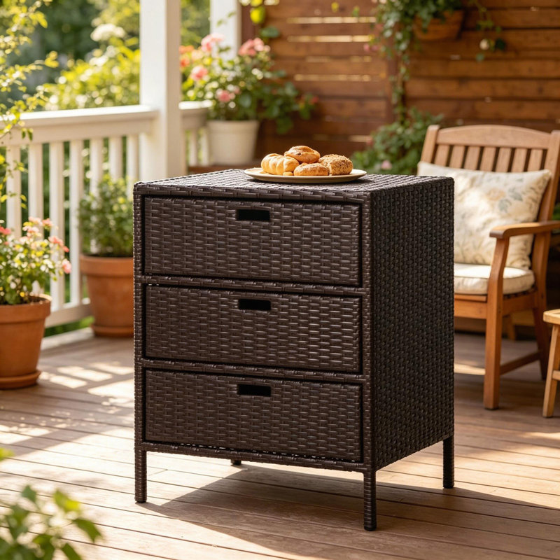 Porte-serviettes d'extérieur, 3 tiroirs, armoire de rangement en rotin