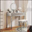 Bureau de coiffeuse de luxe avec miroir rond, hauteur réglable, ensemble de coiffeuse, 4 tiroirs et tabouret