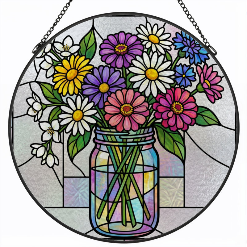 Panneau de vitrail en verre coloré 7,8 po H
