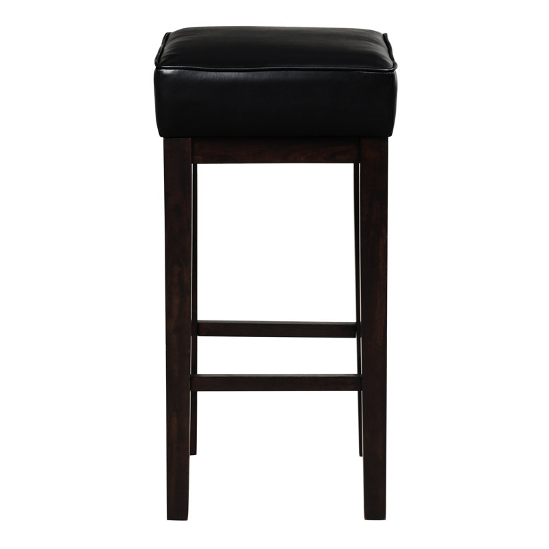 29 po avec 2 tabourets de pub en bois avec siège en similicuir noir, mobilier de salle à manger transitionnel, structure de couleur unie