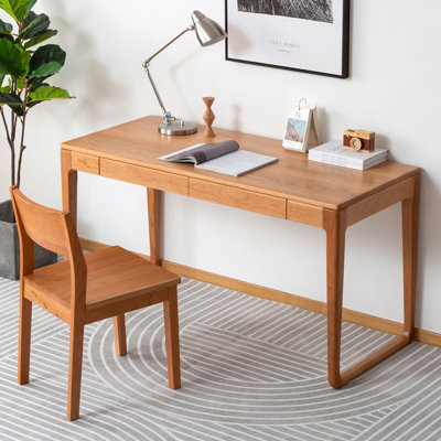Cherry Wood Color Rectangular Solid Wood With 2 Drawers Desk