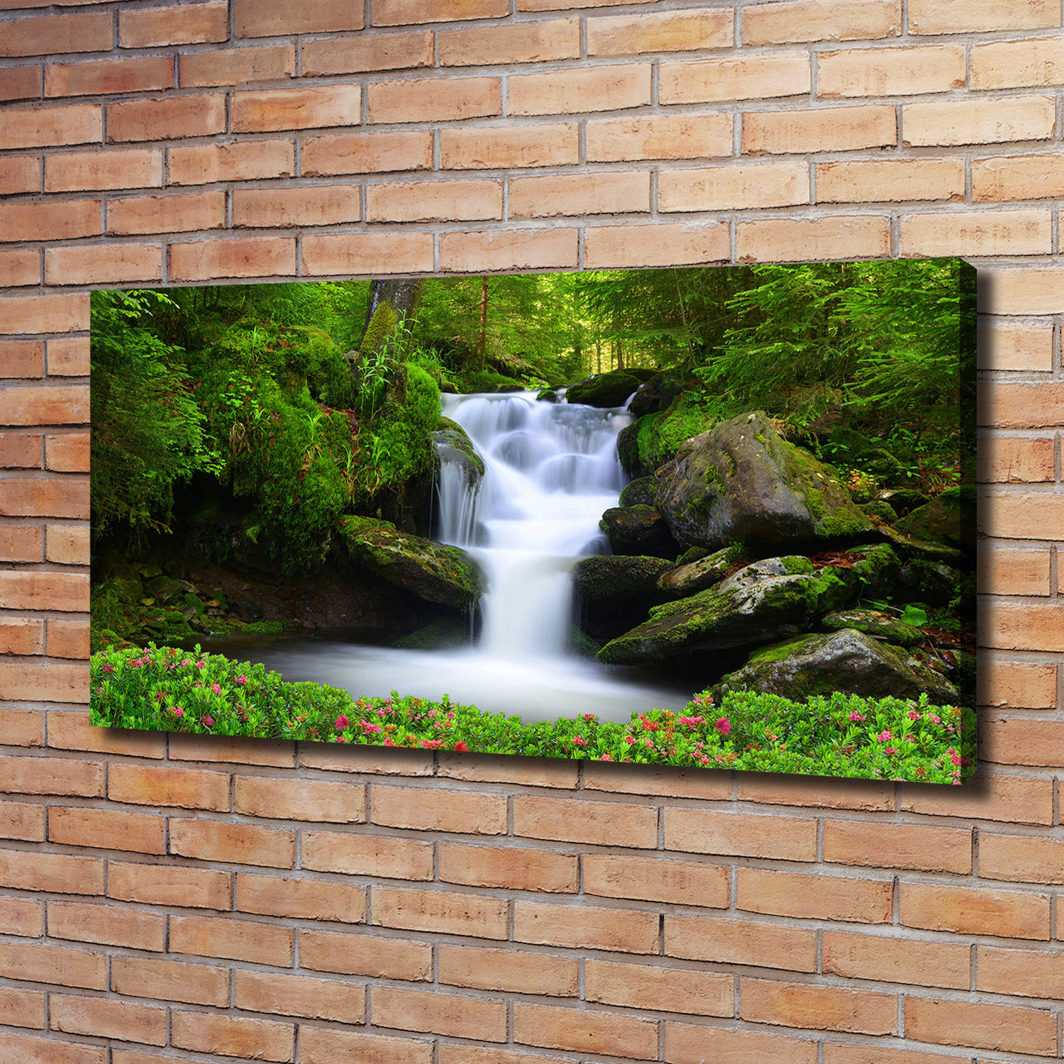 Union Rustic Waterfall in the Forest - Wrapped Canvas Art Prints ...