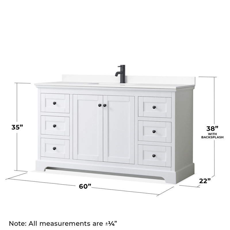 Ensemble de meuble-lavabo simple 60 po Avery, Blanc, Marbre de culture blanc, Noir mat