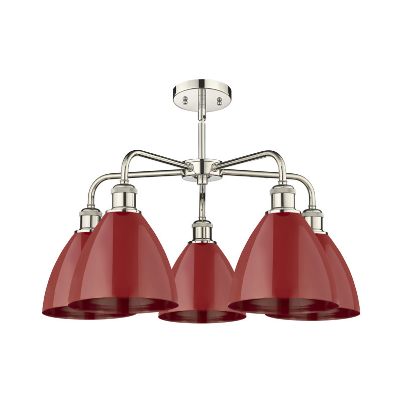 Lustre en dôme à 5 lumières Trickett, Nickel poli, Rouge