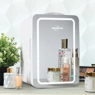 6,2 pte Mini réfrigérateur avec miroir de maquillage et anneau lumineux à DEL pour cosmétiques, mini refroidisseur 6 canettes