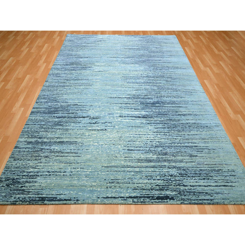 Tapis oriental noué à la main 8 pi 1 po x 10 pi 4 po en laine pure à motif dégradé horizontal