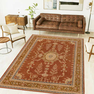 Tapis brun rouille / beige en laine noué à la main 8 pi 5 po x 11 pi 4 po Bacil