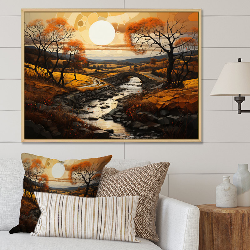 «Countryside the Old Bridge IV», reproduction sur toile, Cadre naturel flottant, H 34 po x l 44 po x P 1,5 po