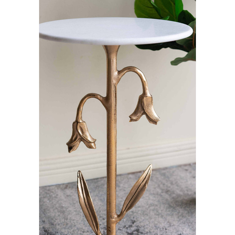 D14X24" Gold Side Table With White Marble Top