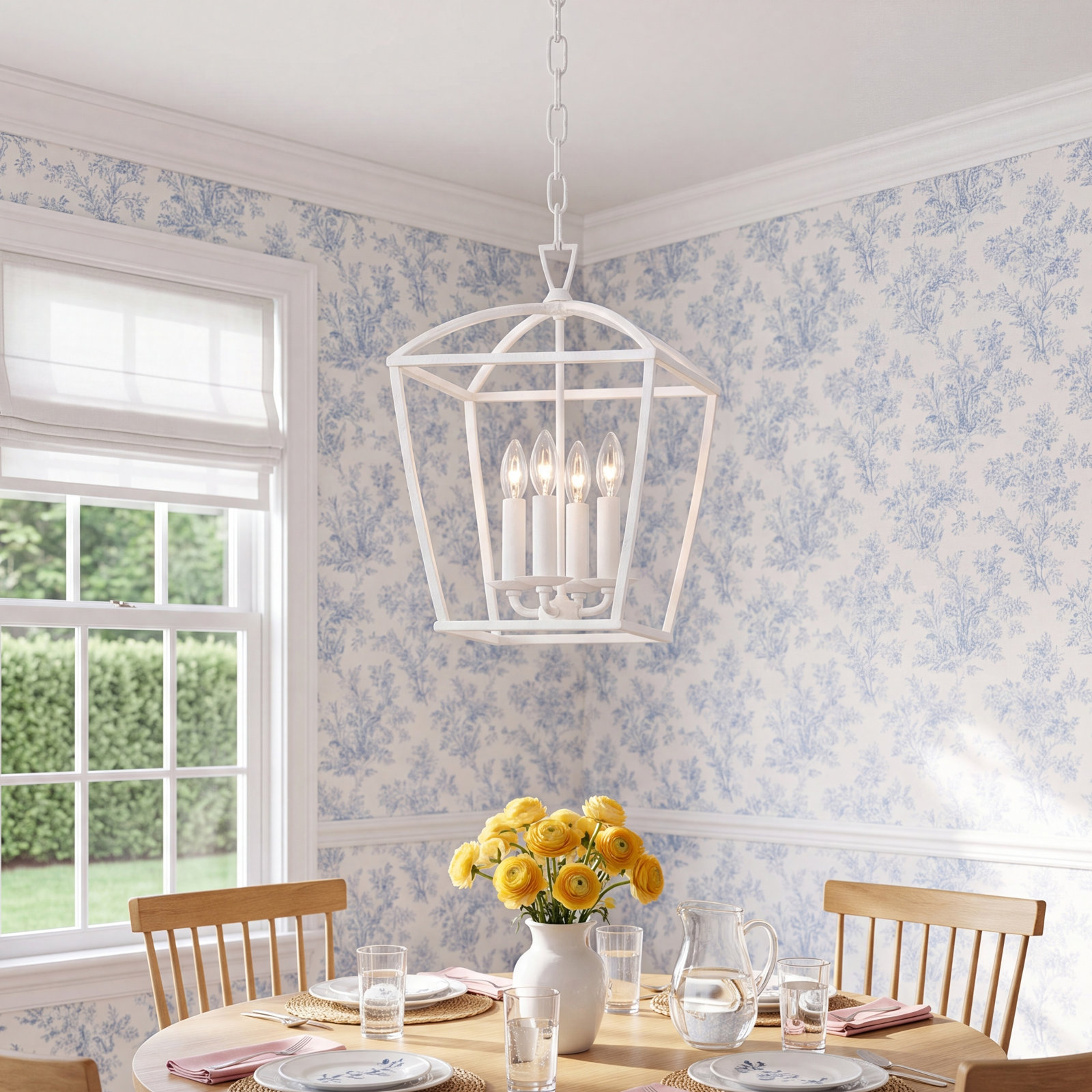 Brodie 4 - Light Lantern Chandelier, White Plaster, 79" H x 17" W x 17" D