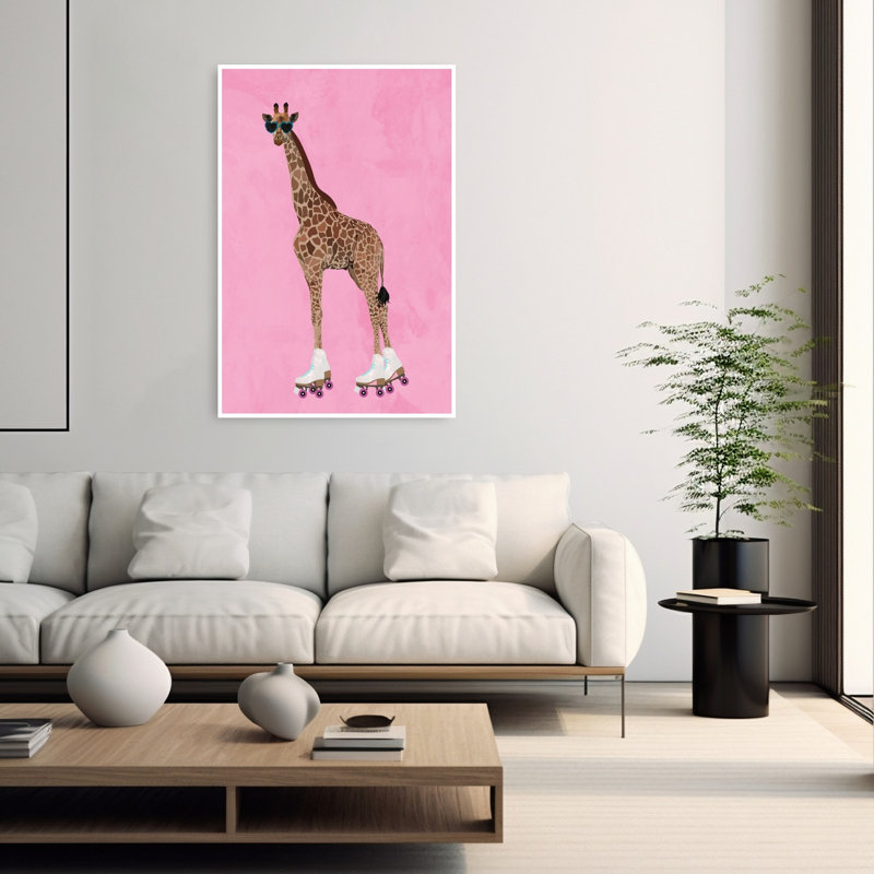 Cool Giraffe Roller Skates Modern Retro Wall Art Print by Sarah Manovski - Wrapped Canvas Print, 152.4cm H x 101.6cm W