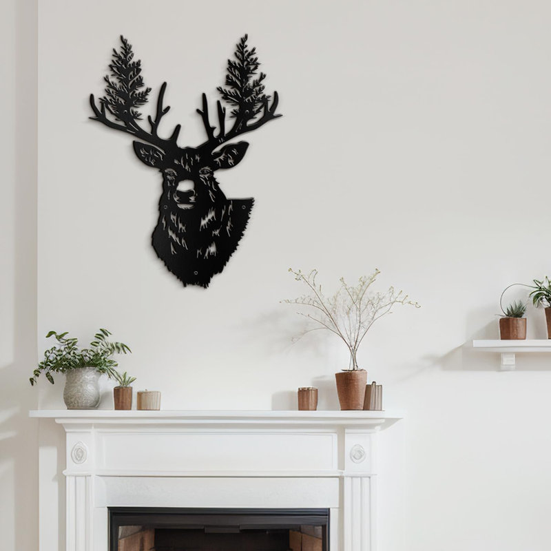 Décoration murale en métal avec cerfs et animaux, H 30 po x l 30 po x P 0,05 po, Noir