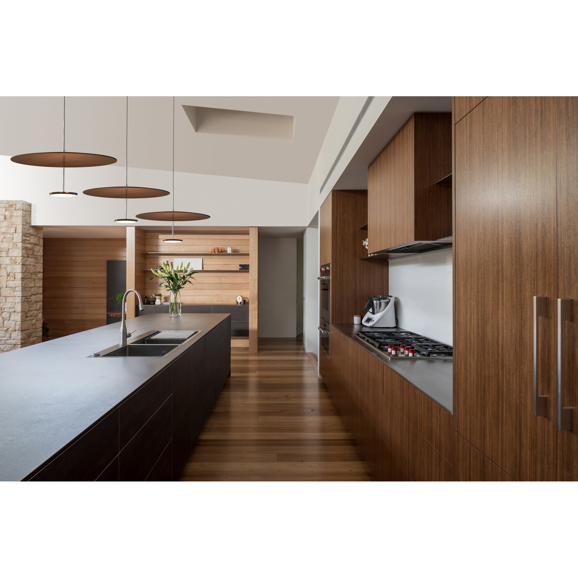 Sky Dome 1 - Light LED Pendant, Walnut, 17.5" H x 24" W x 24" D, Polished Aluminum
