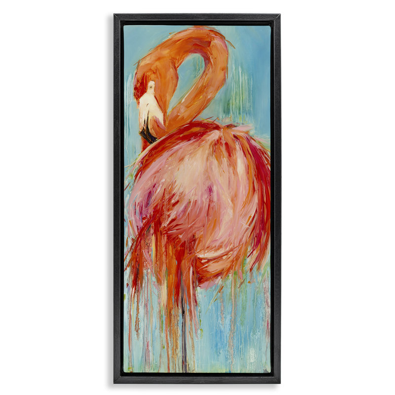 Peinture abstraite audacieuse flamant rose, Cadre flottant noir de jais, H 31 po x l 15 po