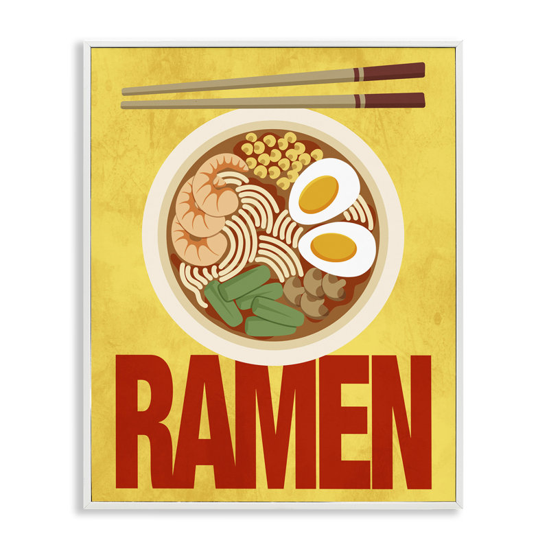 Ramen lumineux et baguettes, estampe numérique, conception de Marcus Prime, Giclée encadrée blanc bord de mer