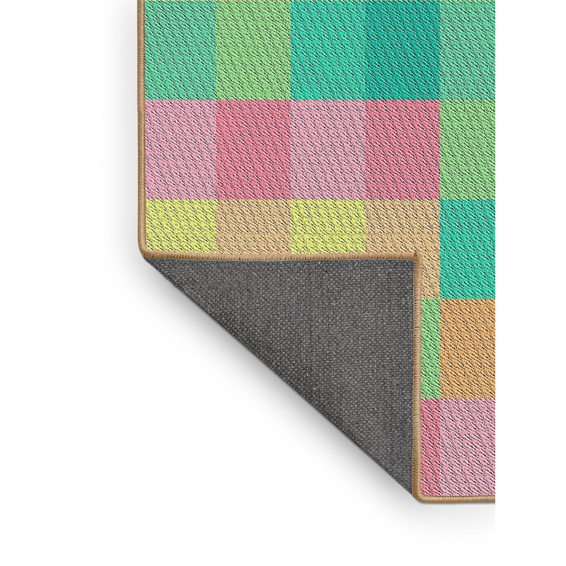 Tapis vert/jaune/rose à motifs Izaguirre, Rectangle 5 pi x 7 pi