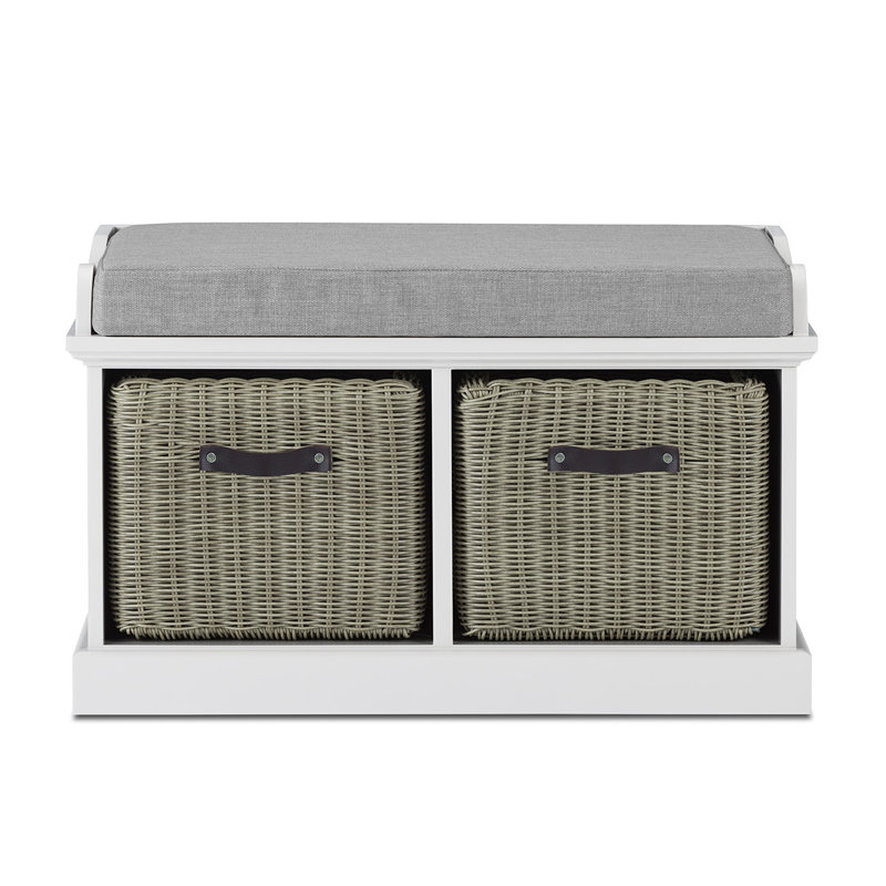 Anise Upholstered Storage Bench, White/Grey
