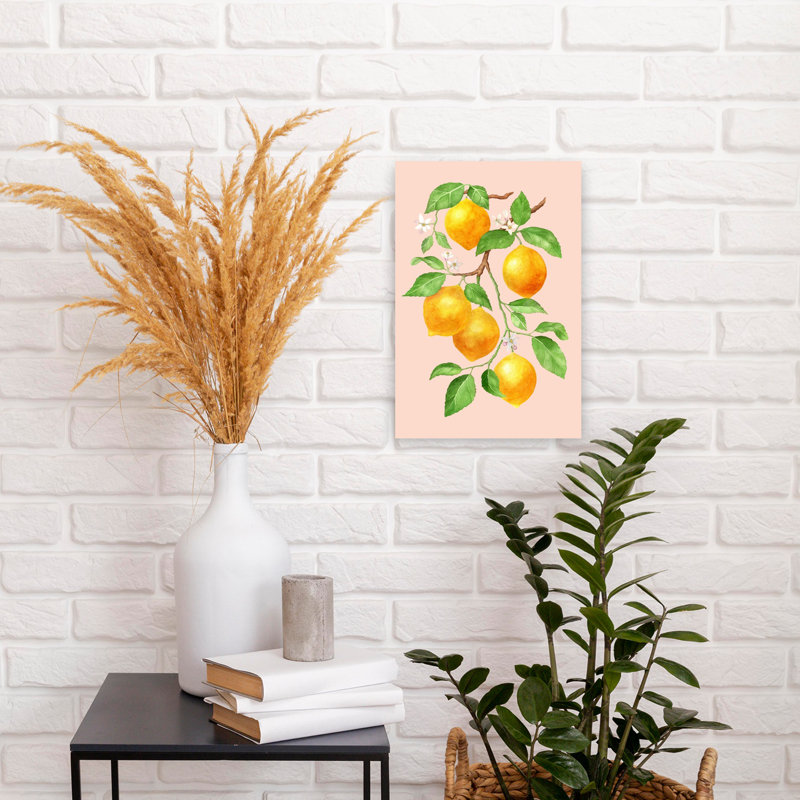 Art contemporain, art mural fruits d'été, H 12 po x l 8 po, Rose / Orange