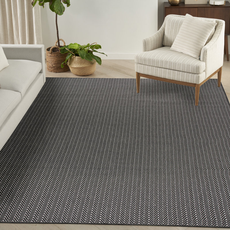 Tapis noir intérieur / extérieur Remmie, Rectangle 9 pi x 12 pi, Noir