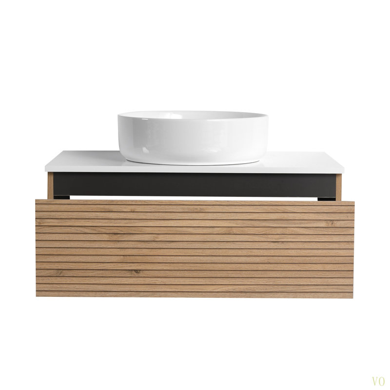 Meuble-lavabo mural de 30 po avec lavabo en céramique et 1 tiroir à fermeture en douceur (emballage KD), 30"