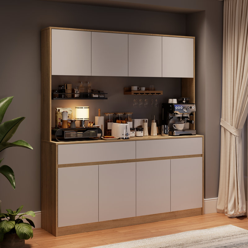 Armoire de rangement de 71 po de hauteur pour garde-manger, Blanc / Chêne