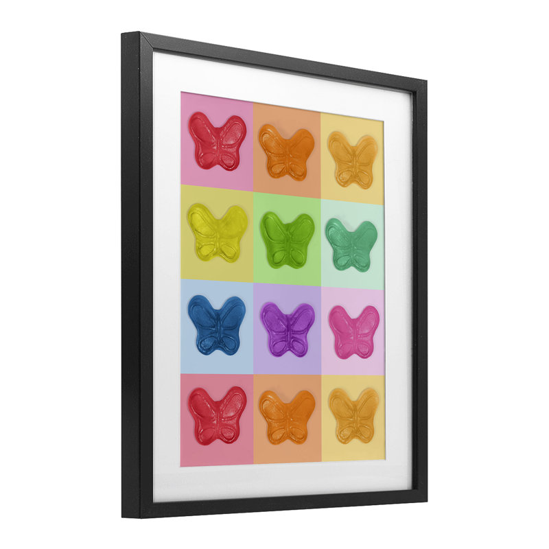 «Candy Butterfly Rainbow», reproduction sous verre encadrée, design par Lish Creative, Cadre noir minuit, H 21 po x l 17 po