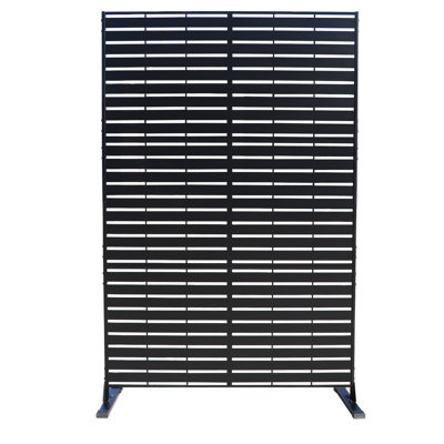 Kozyard Metal Privacy Screen Decorative Outdoor Divider With Stand Panels (Black Horizontal Slat) by Kozyard