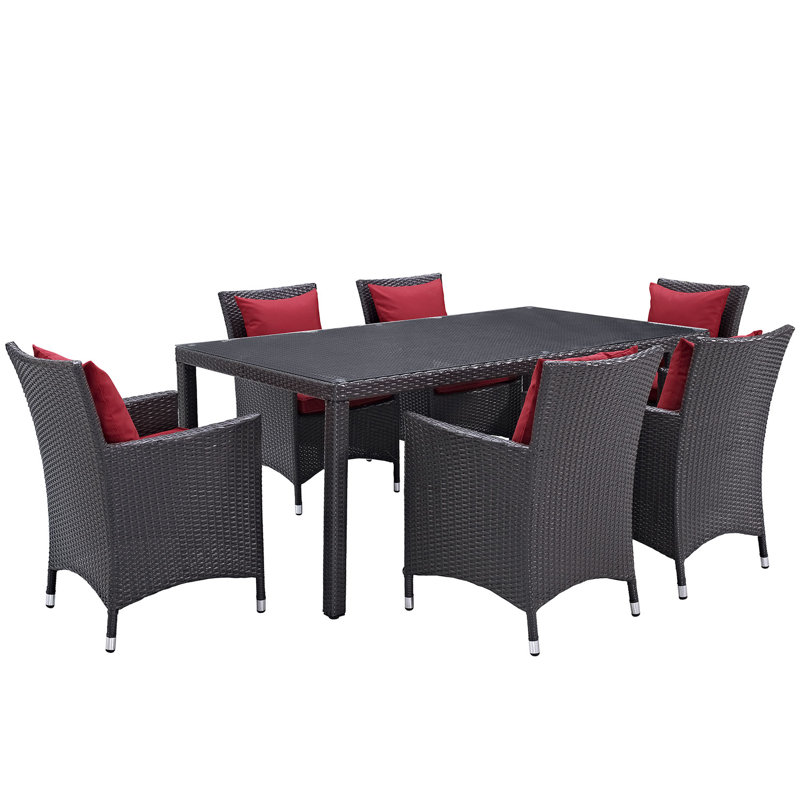 Ensemble de salle à manger avec coussins, Espresso et rouge, 6