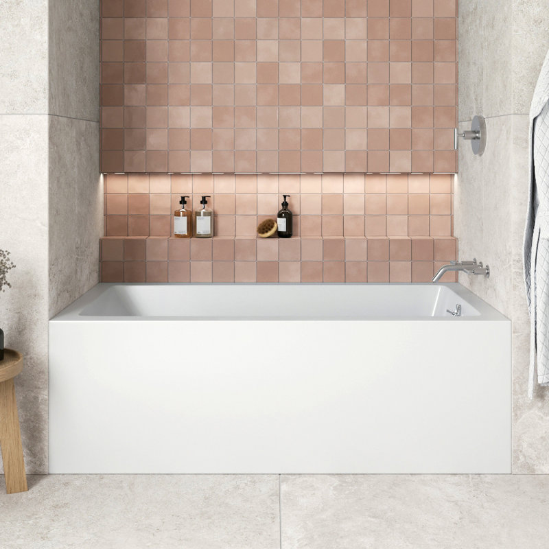 Streamline 66 in. x 34 in. Acrylic Right-Hand Drain Alcove Bathtub in Glossy White With External Drain, Polished Chrome