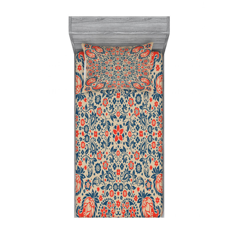 Microfiber Floral Sheet Set, Twin Sheet Set with Fitted Sheet