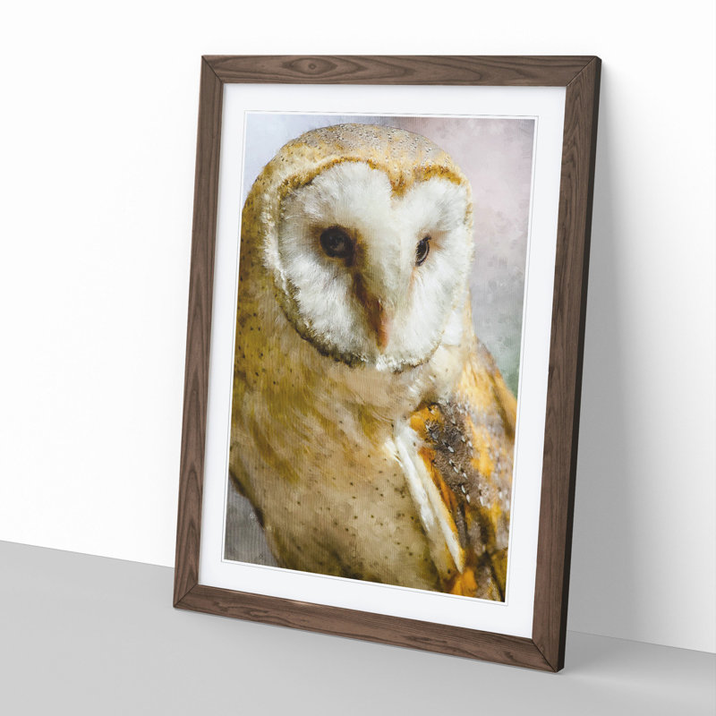 Barn Owl Vol.2 - Picture Frame Painting, Walnut Framed, 36cm H x 27cm W x 2cm D