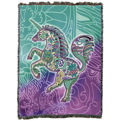 Pure Country Weavers Unicorn Animal Spirits Totem - Sue Coccia Blanket Throw Woven from Cotton - Made in The USA (54x72)
