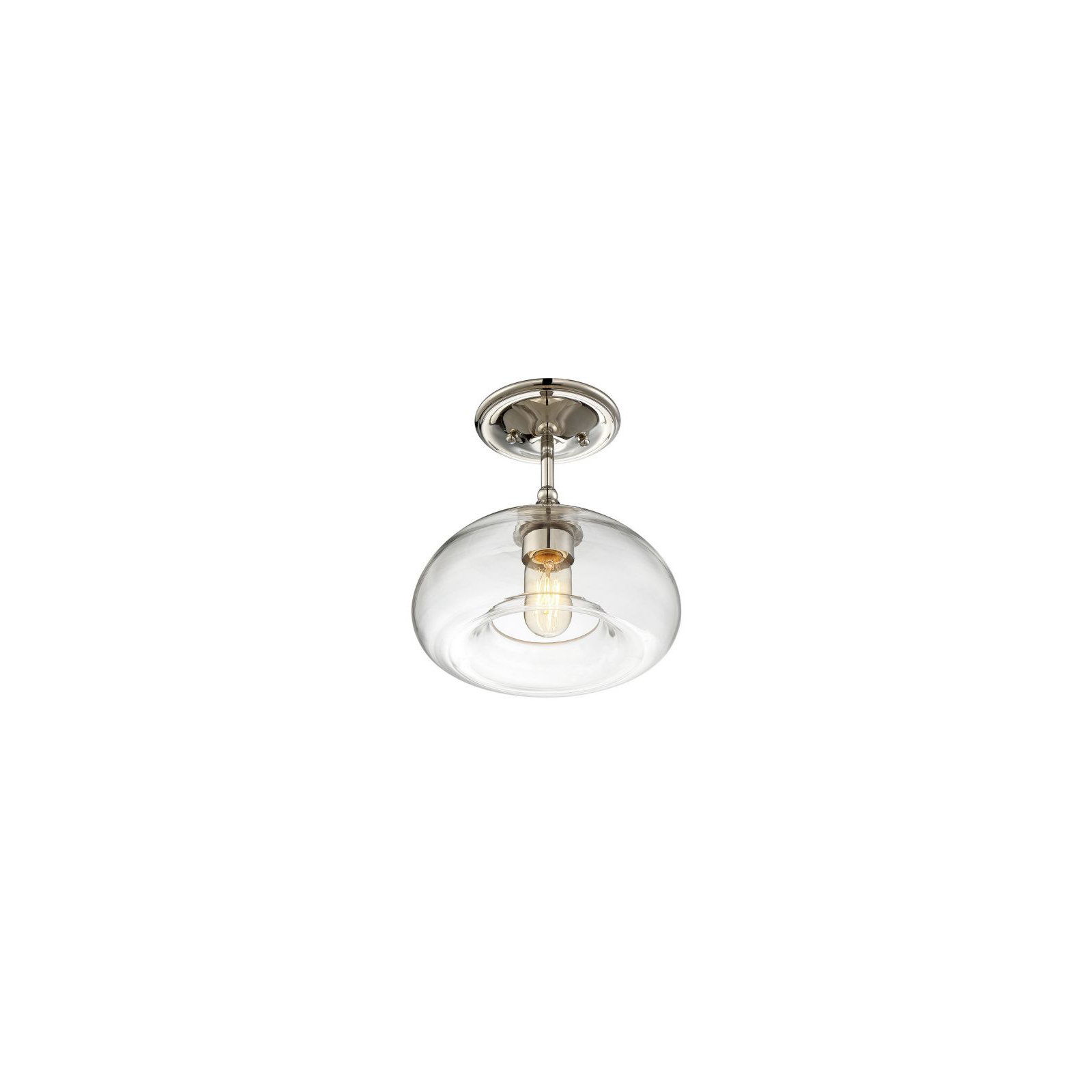 Lani Single Light Glass Semi Flush Mount, Polished Nickel