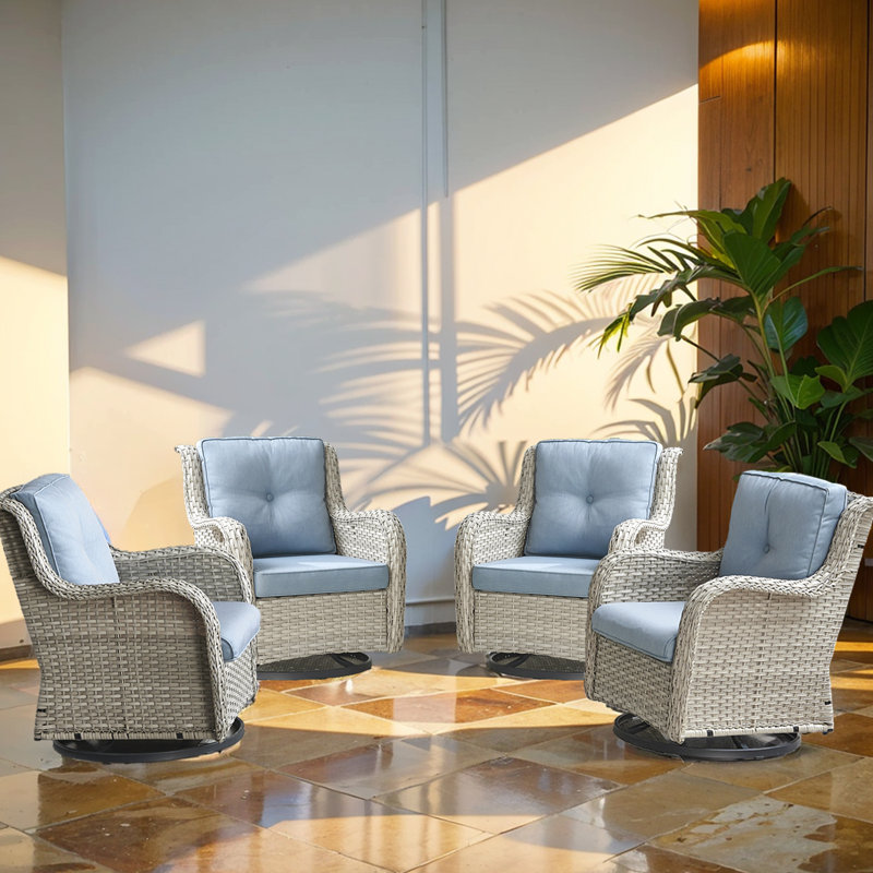 Bonia Swivel Rocker Patio Gliding Chair with Cushions (Set of 4), Light Gray Frame/Baby Blue Cushion
