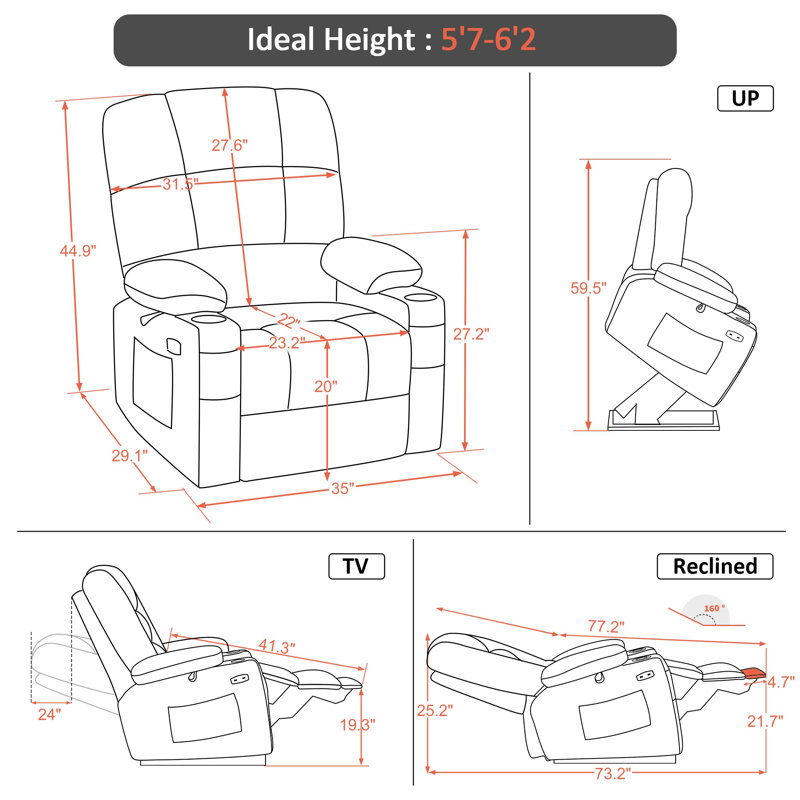 Dual Motor Power Recliner Lift Chair with Massage and Heat, Extended Footrest, Faux Leather, Dark Gray