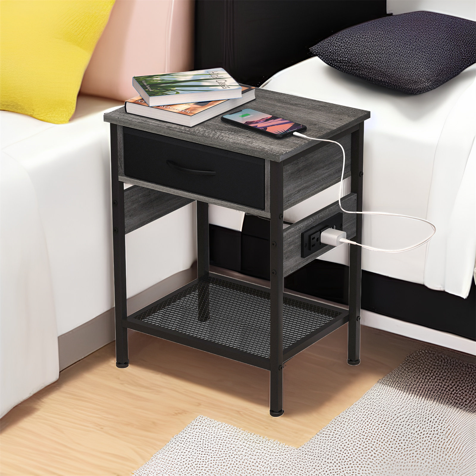 1 - Drawer Nightstand 17 Stories Color: Gray/Black