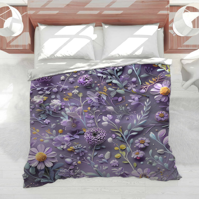 Édredon mauve à motif floral, Simple extra long