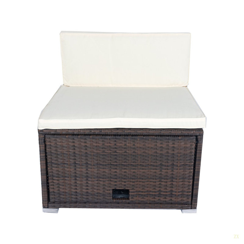 11 Piece Patio Wicker Conversation Set, 10 Seater Patio Sectional Set With 3 Storage Box Under Seat