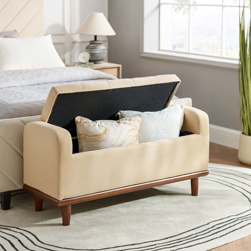 Polyester Upholstered Storage Bench, Linen